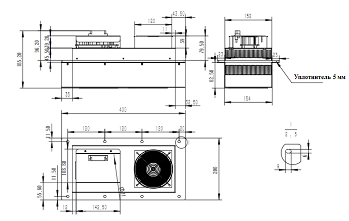 Монтажный размер термоэлектрического модуля Пельтье TEC-200 Установочный размер термоэлектрического кондиционера Пельтье TEC-200