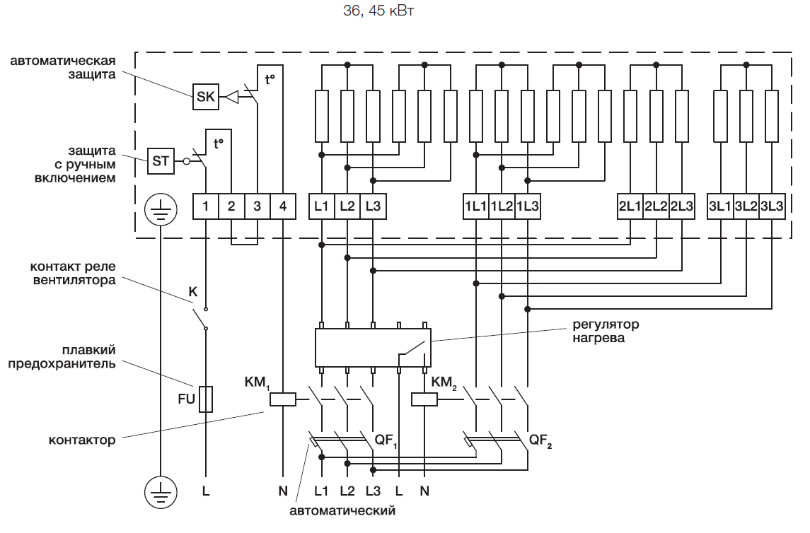 Схема подключения электрического нагревателя Shuft EHR 1000x500-45