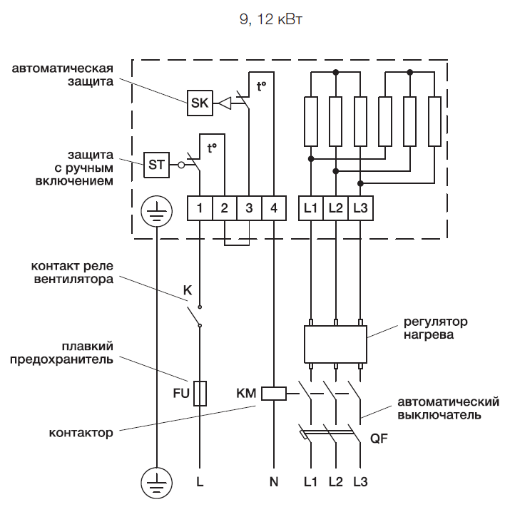 Схема подключения электрического нагревателя Shuft EHR 400x200-9