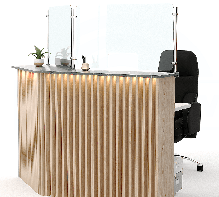 Защитный экран на ресепшен из прозрачного пластика Защитный экран на ресепшен из оргстекла